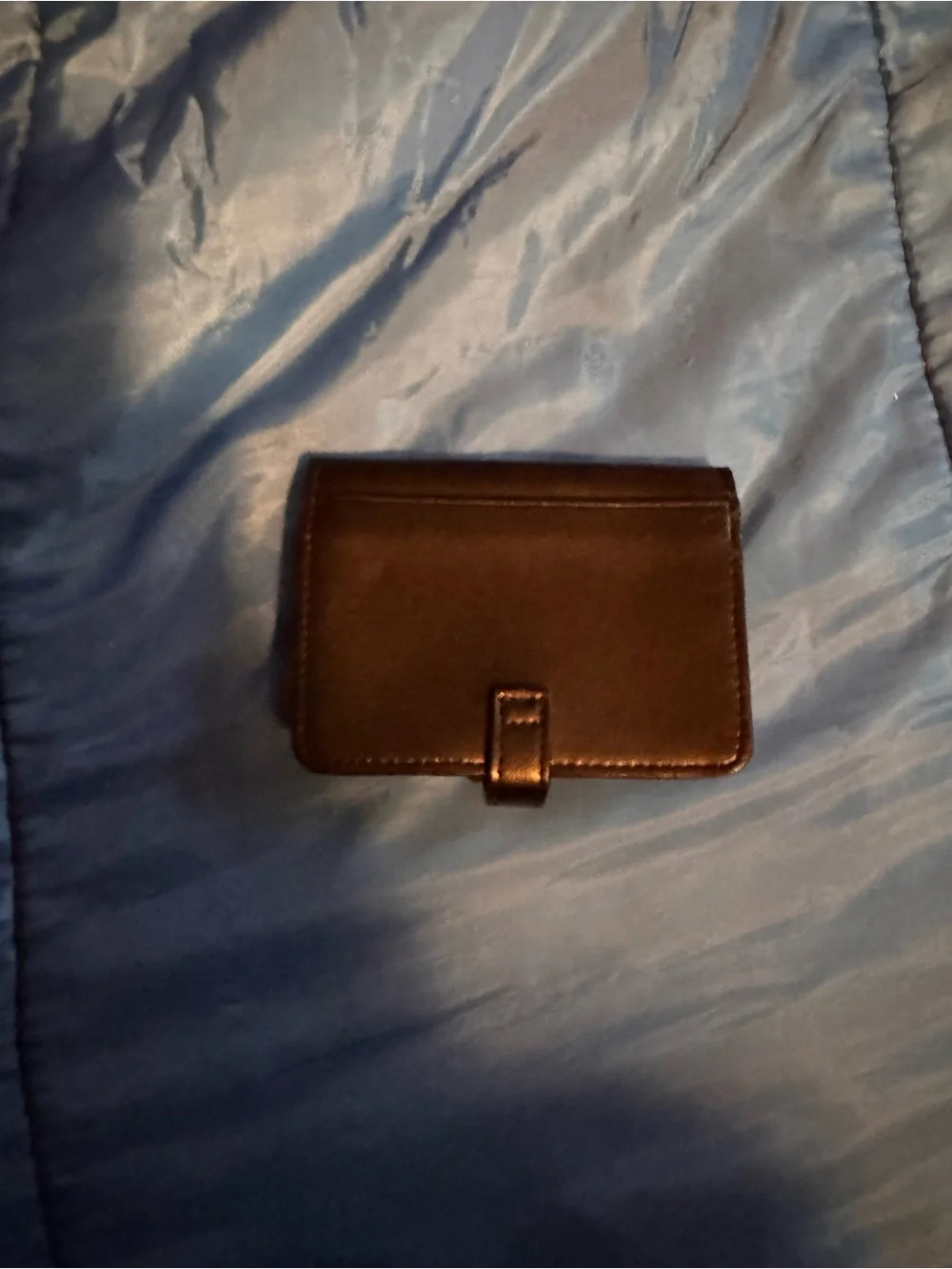 Studded Black Leather Card Wallet with Gold Accent